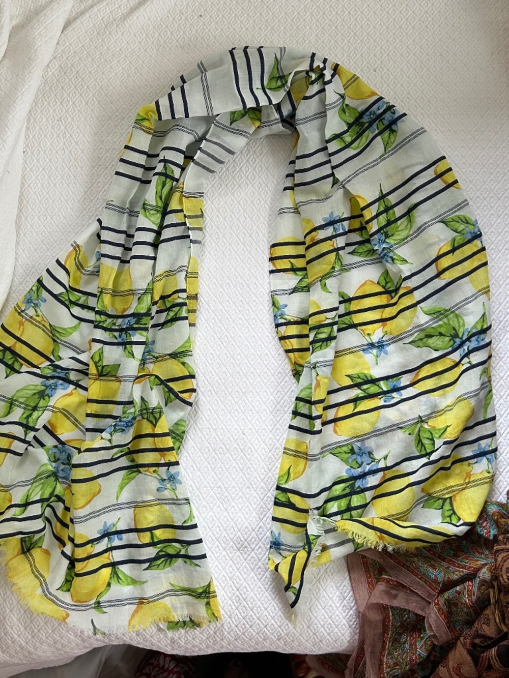 talbots NEW French Breton nautical stripe lemons print scarf shawl